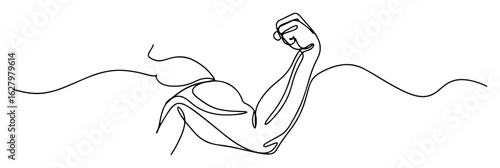continuous one line drawing of a flexed bicep arm for a gym fitness and muscular strength symbol concept vector monoline lineart
