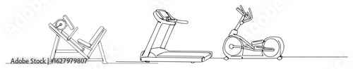 cardio gym equipment set treadmill bike elliptical thin monoline vector outline