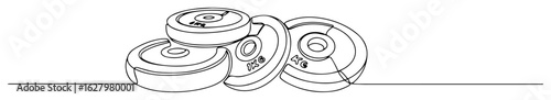 continuous one line drawing of a stack of barbell weight plates gym and fitness equipment for strength training vector lineart design