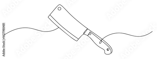continuous one line drawing of a meat cleaver a heavy butcher knife for chopping and kitchen work vector monoline lineart