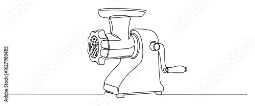 continuous one line drawing of a vintage manual meat grinder a classic kitchen appliance for mincing meat vector monoline sketch