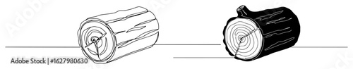 one continuous line drawing of a firewood log in outline and silhouette style for a nature and lumberjack concept vector set