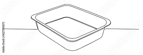 one continuous line drawing of a rectangular food container or baking tray for kitchen and catering concept vector linear illustration