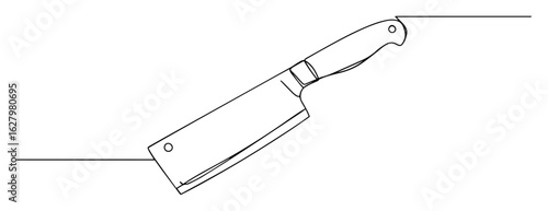 one continuous line drawing of a large meat cleaver knife for a butcher shop and kitchen utensil concept vector monoline design