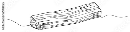 Wooden log floating on water. Vector line art sketch illustration