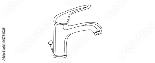 one continuous line drawing of a modern single lever mixer tap for a bathroom or kitchen sink concept vector monoline lineart
