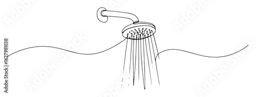 continuous one line drawing of a simple wall mounted shower head with flowing water for a clean and wash symbol vector monoline lineart