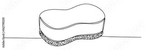continuous one line drawing of a cleaning sponge with a scouring pad a household tool for kitchen and bath vector outline sketch