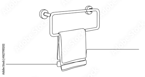 single one line drawing of a hand towel hanging on a wall mounted ring holder for a bathroom interior decor concept vector monoline lineart