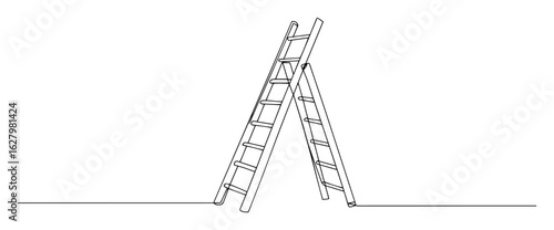 one continuous line drawing of a wooden a-frame stepladder for construction and home renovation works vector monoline lineart design