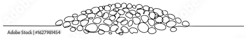 one continuous line drawing of a small pile of rounded pebbles or river stones for a landscaping and construction concept vector linear lineart