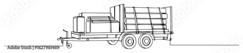 one continuous line drawing of a mobile portable air compressor on a trailer for a construction site equipment concept vector contour illustration