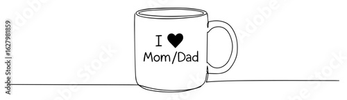 i love mom and dad mug one continuous line drawing