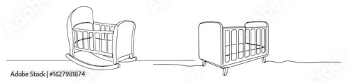 baby cribs set cradle and cot one continuous line drawing
