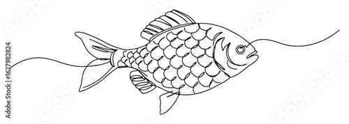 goldfish carp fish swimming one continuous line drawing