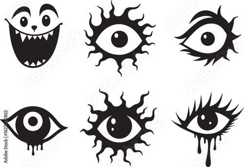 Cool spooky monster faces and eyes for Halloween designs