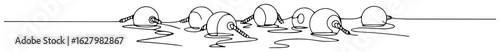 scattered fishing sinkers on shoreline minimal thin vector monoline outline
