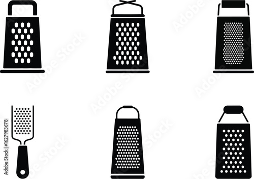 Six black grater illustrations