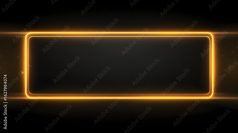 Fototapeta premium Glowing orange neon rectangle border on a dark textured background