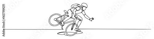 bmx rider performing trick continuous line drawing