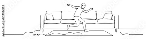 domestic accident a person tripping over a power cord at home continuous one line drawing vector for a safety hazard concept