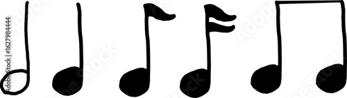 Hand-Drawn Basic Musical Notes. Notes in a Simple Black Ink Sketch
