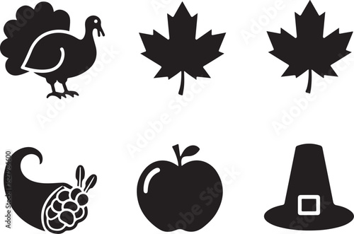 Thanksgiving icons create festive autumn holiday celebration