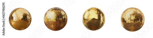 Four Golden Disco Balls Each Covered In Reflective Mirrored Squares Isolated Against A Transparent Background Transparent Background