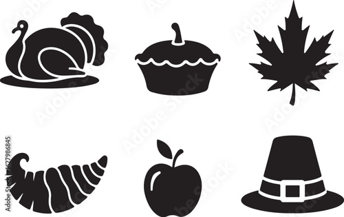 Festive Thanksgiving dinner icons conveying autumnal joy