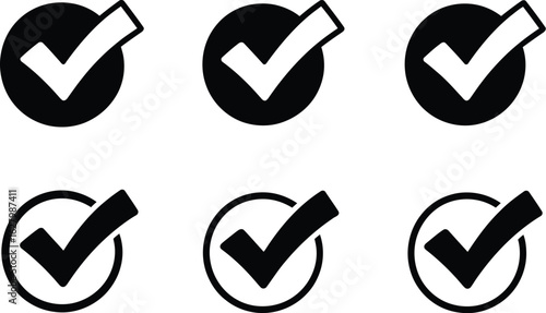 Six check mark symbol icons