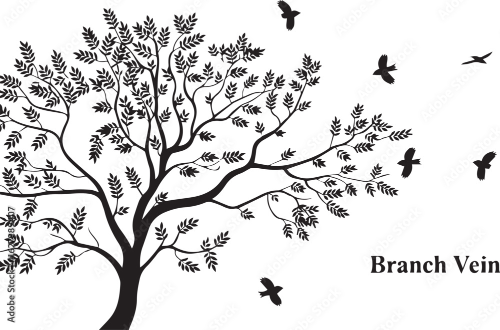 Obraz premium detailed line art vector of tree branches with birds in flight for creative prints posters and digital applications