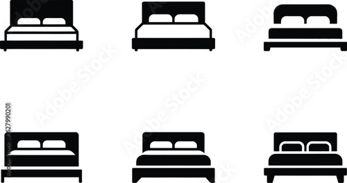 Six black bed icon variations