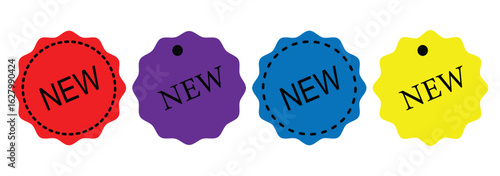 New launch grunge rubber stamp. Collection of new arrival rubber stamps with various designs and colors. new arrival sticker badge. Set of Red "NEW" Ribbon Labels in Various Shapes Vector Design