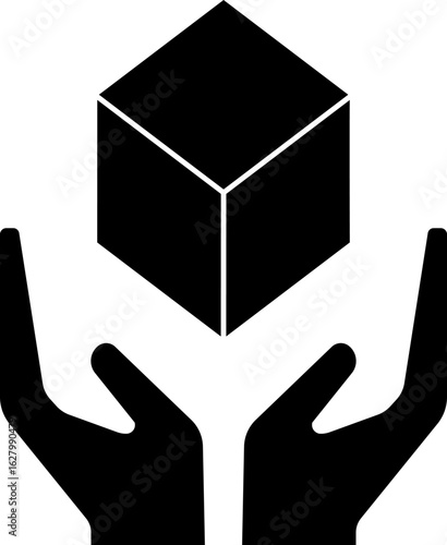 Handle with care sign, box in hands icon vector on white background. color editable