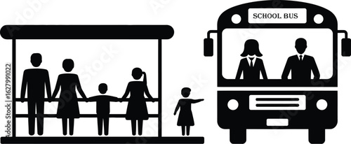 Family waiting for bus schop