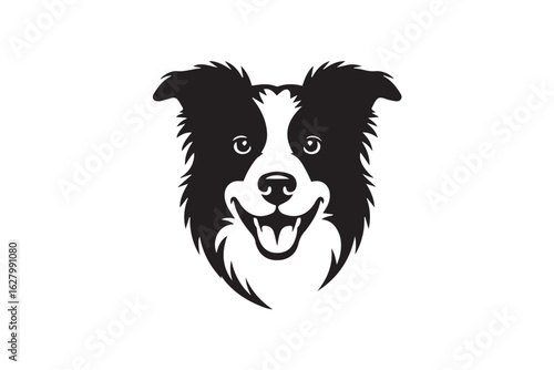 friendly border collie vector head in black and white ideal for pet business logos branding and identity design projects