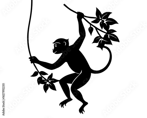  Monkey Hanging from Branch Silhouette