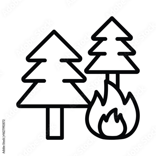 Forest Fire Vector Outline Icon. EPS 10 File