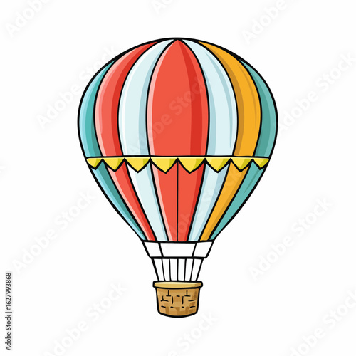 Whimsical hot air balloon soaring upwards, a colorful illustration of flight and adventure
