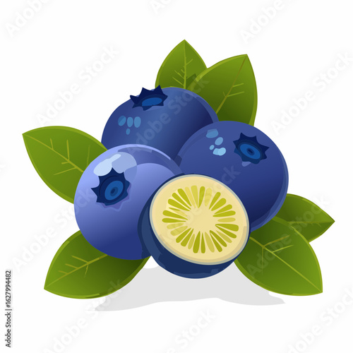 Vibrant blueberry cluster with lush green leaves showcasing natural freshness and nutrition