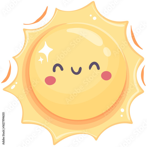 Adorable cartoon-style sun with a happy face and blush cheeks, perfect for summer themes, kids' illustrations, or cheerful graphics