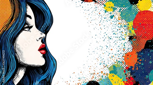 Pop art woman portrait with colorful background