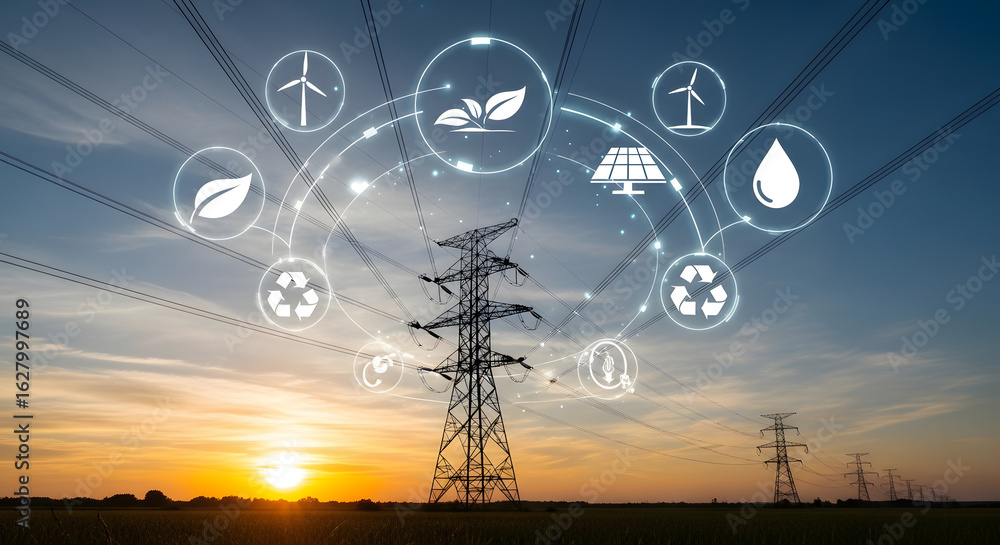Obraz premium Sustainable Energy Transmission: Powering a Greener Future