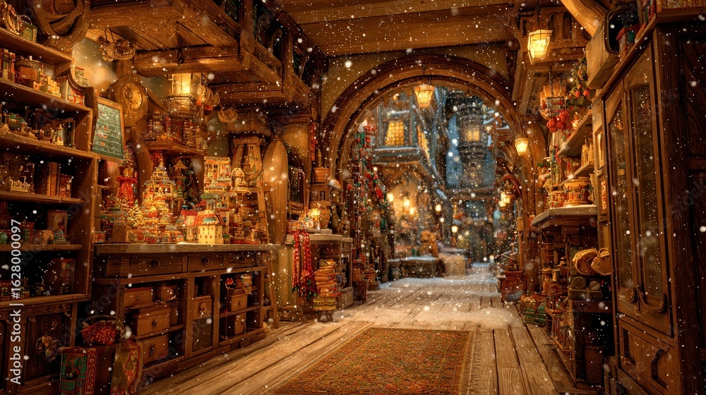 Obraz premium Warm and magical holiday interior inspired by Santa’s cozy festive workshop