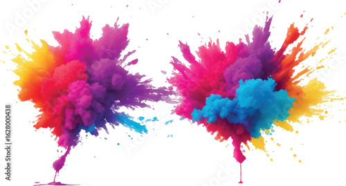 Color Splash Explosion – Bright Holi Paint and Powder Burst Isolated on White Background for Festival Art
