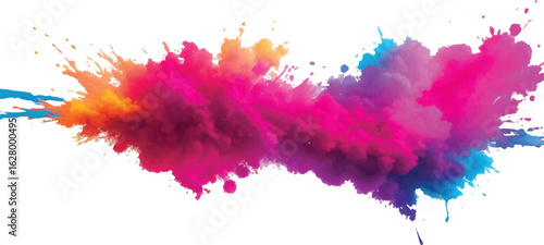 Abstract Holi Color Explosion – Isolated Bright Rainbow Powder Splash on White for Vibrant Festival Graphics
