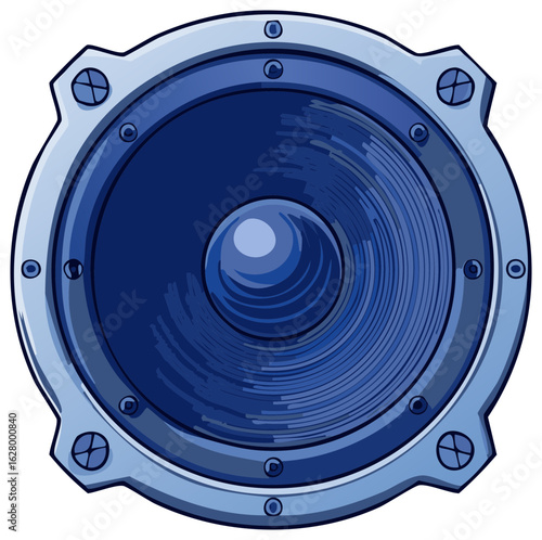 Blue Woofer Speaker with Metallic Frame and Screws