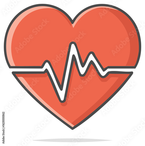 Red Heart Symbol with Heartbeat Line Medical Health Concept Illustration