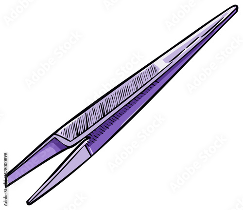 Purple Metal Tweezers Close Up Hand Drawn Illustration Design Vector
