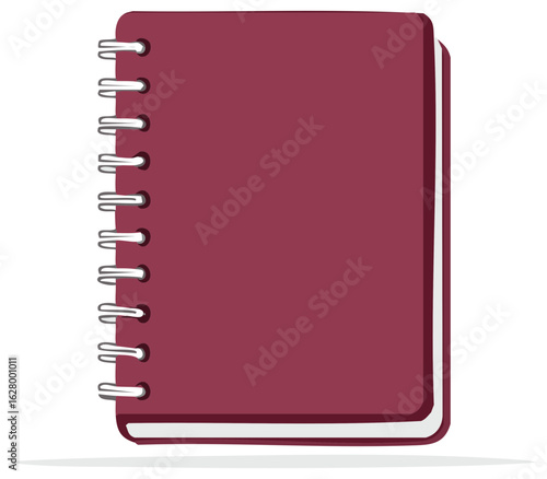 Closed crimson notepad with spiral binding for writing notes or sketching ideas, stationery object